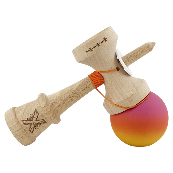 «Kendama Super Sticky X Original», Металлический Подшипник, веревка 62/65 см, King size 7.5 x 6 x 18 см, розово-оранжево-желтый градиент