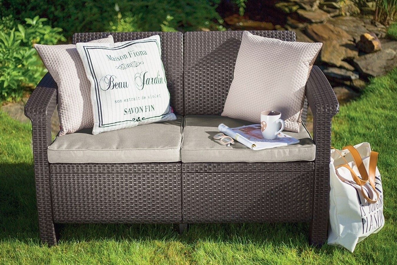 Садовый диван Keter Corfu II Love Seat Brown/Oat (258946)