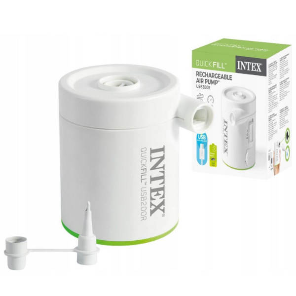 INTEX Насос электрический «QuickFill USB200R» USB 5В, 2А, перезаряжаемый, пауэрбанк, 2 насадки