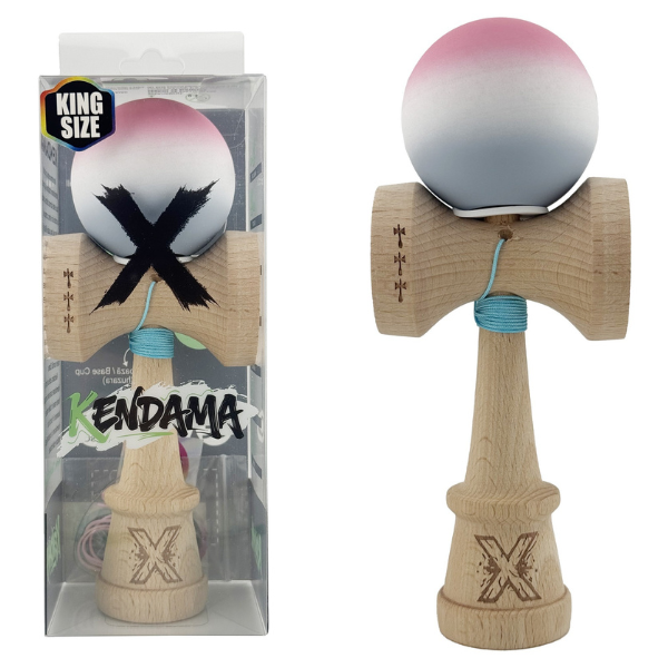 «Kendama Super Sticky X Original», Металлический Подшипник, веревка 62/65 см, King size 7.5 x 6 x 18 см, розово-бело-серый градиент