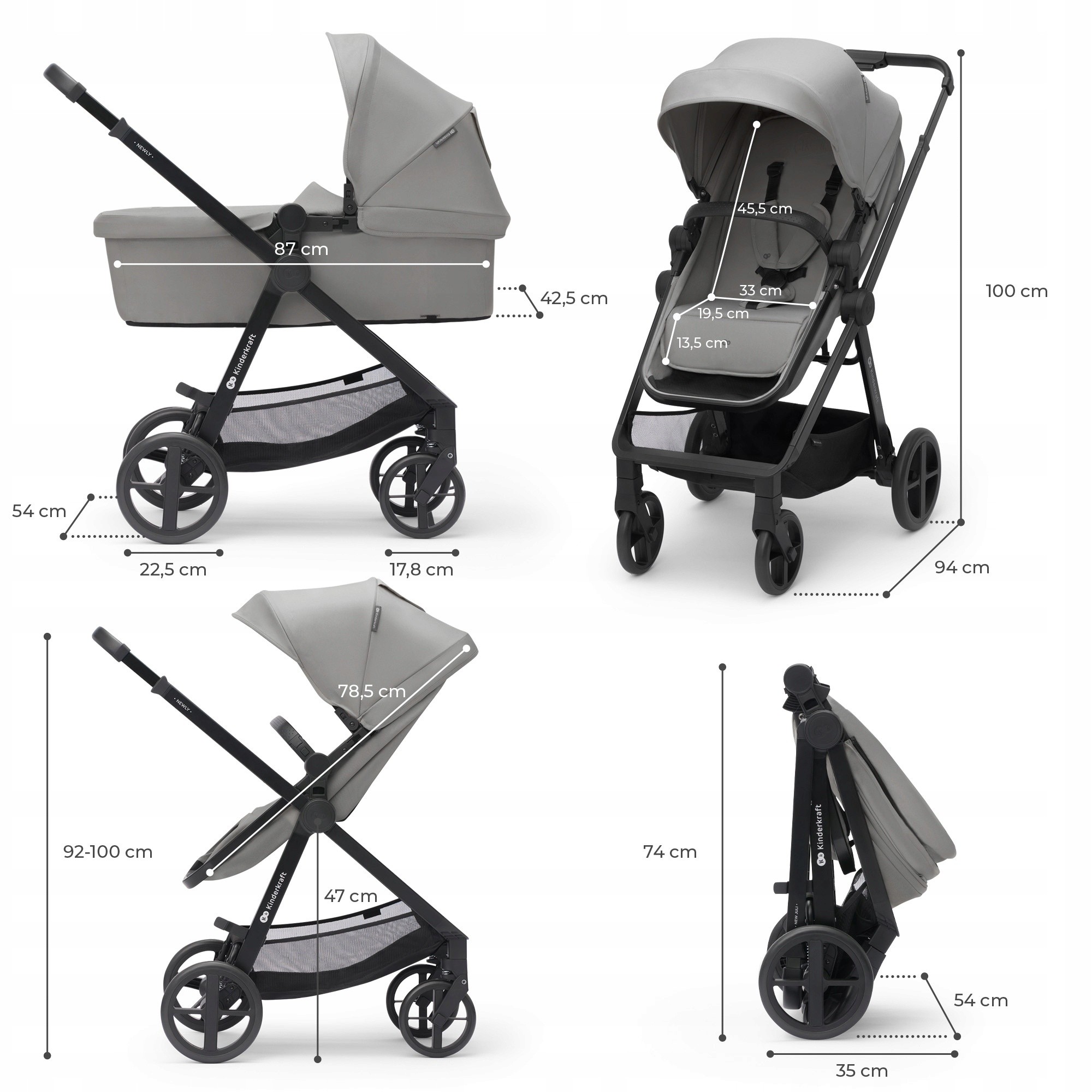 Коляска Kinderkraft Newly 3in1 Mink Pro Grey (KSNEWL00GRY300I)