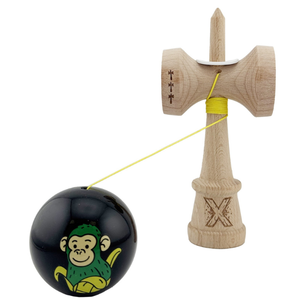 «Kendama Super Sticky X Original», металлический подшипник, веревка 62/65 см, King size 7.5 x 6 x 18 см , «Обезьянка», черная