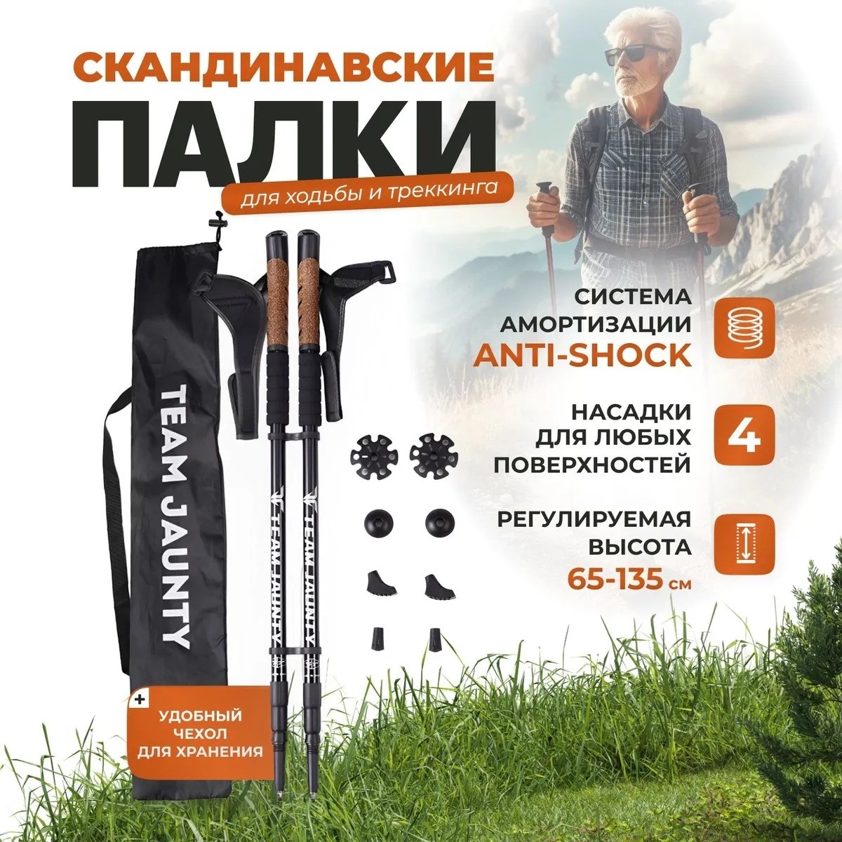 Треккинговые палки Team Jaunty 6-3JNS Black