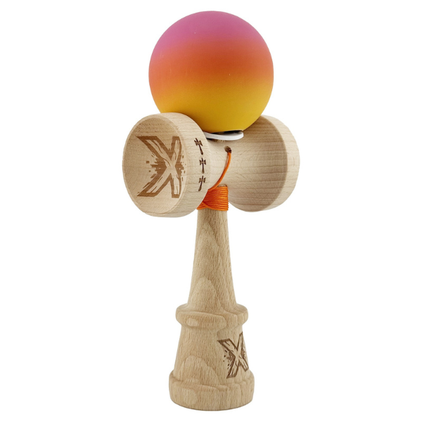 «Kendama Super Sticky X Original», Металлический Подшипник, веревка 62/65 см, King size 7.5 x 6 x 18 см, розово-оранжево-желтый градиент