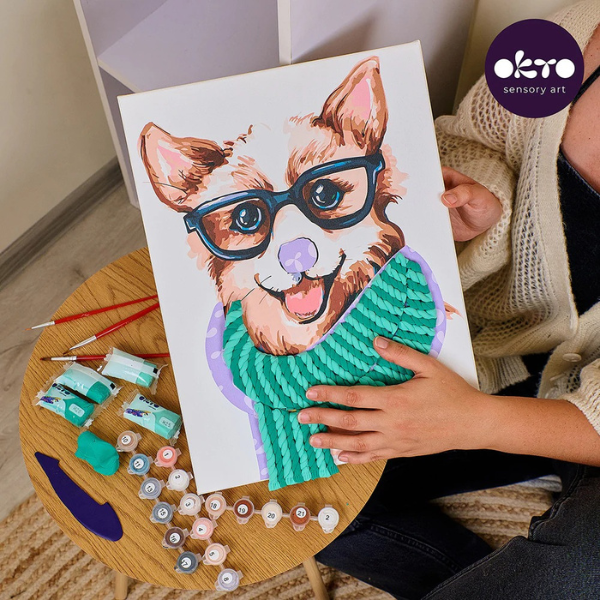 Объемная 3D картина по номерам из воздушного пластилина Air Clay 30×40 см — Стильный корги