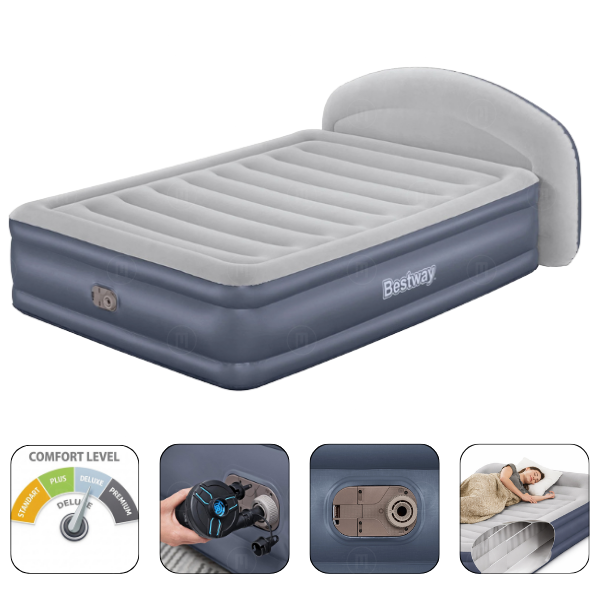 Bestway Надувной матрас со встроенным электронасосом 220 V и изголовьем, 229х152х84см