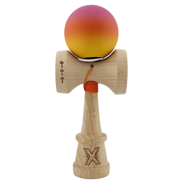 «Kendama Super Sticky X Original», Металлический Подшипник, веревка 62/65 см, King size 7.5 x 6 x 18 см, розово-оранжево-желтый градиент