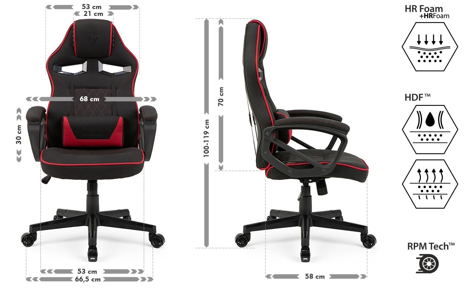 Геймерское кресло Sense7 Knight Fabric Black and Red