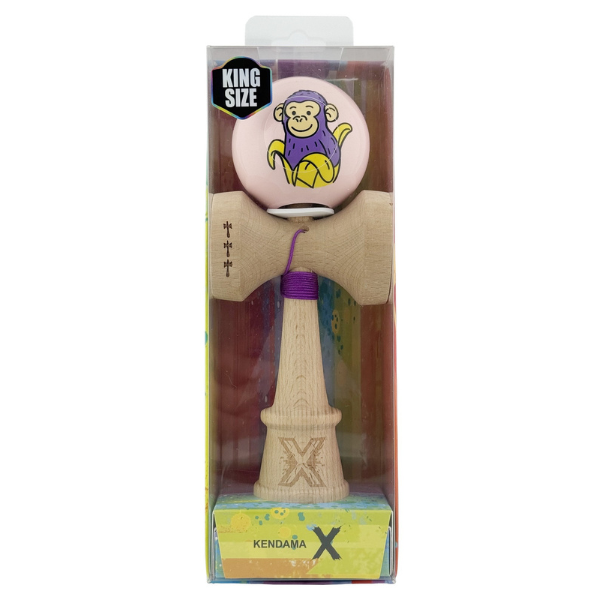 «Kendama Super Sticky X Original», металлический подшипник, веревка 62/65 см, King size 7.5 x 6 x 18 см , «Обезьянка», розовая