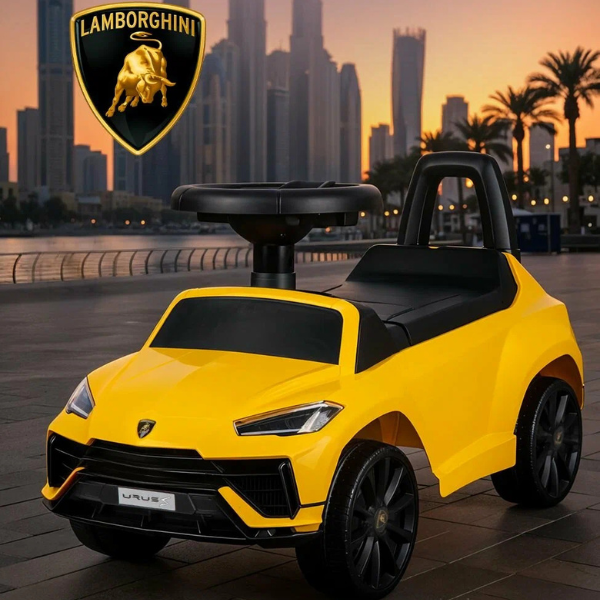 Детский толокар Lamborghini Urus S, с музыкальным рулем, желтый