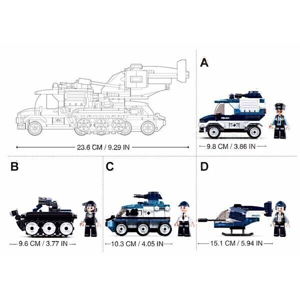 КОНСТРУКТОР POLICE 4 INTO 1, 4 модели, от 105 до 116 элем.