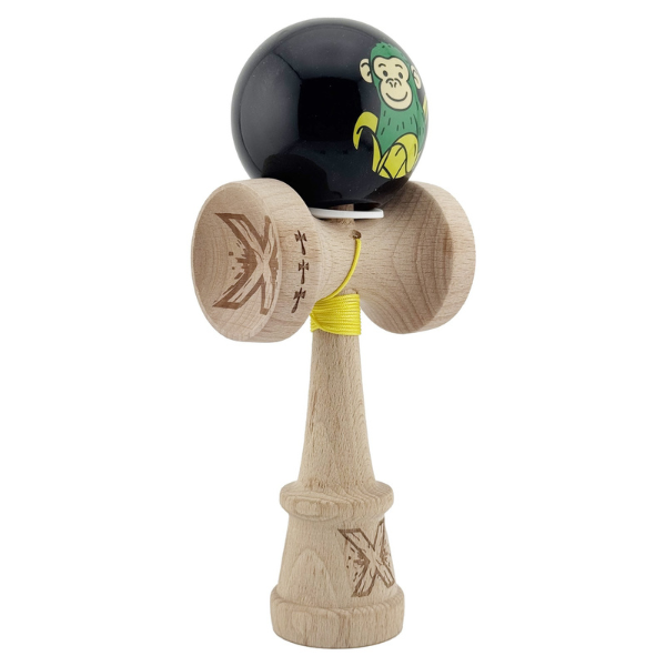 «Kendama Super Sticky X Original», металлический подшипник, веревка 62/65 см, King size 7.5 x 6 x 18 см , «Обезьянка», черная