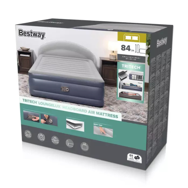 Bestway Надувной матрас со встроенным электронасосом 220 V и изголовьем, 229х152х84см