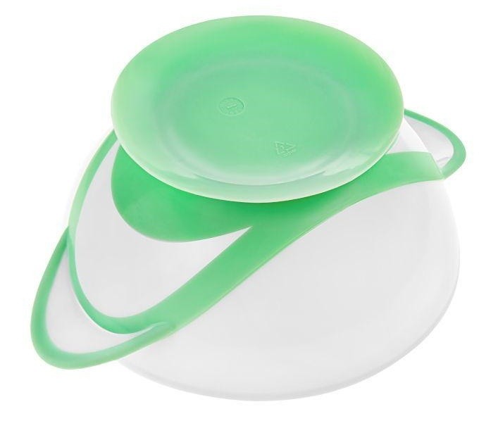 Набор мисочка с ложкой и крышкой Akuku A0504 White/Green
