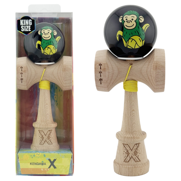 «Kendama Super Sticky X Original», металлический подшипник, веревка 62/65 см, King size 7.5 x 6 x 18 см , «Обезьянка», черная
