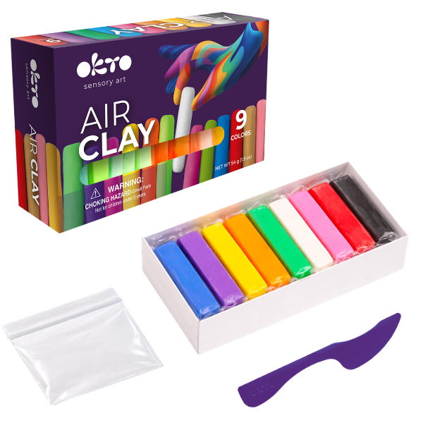 Набор для творчества из воздушного пластилина Air Clay OKTO, 9 шт. х 6 г.