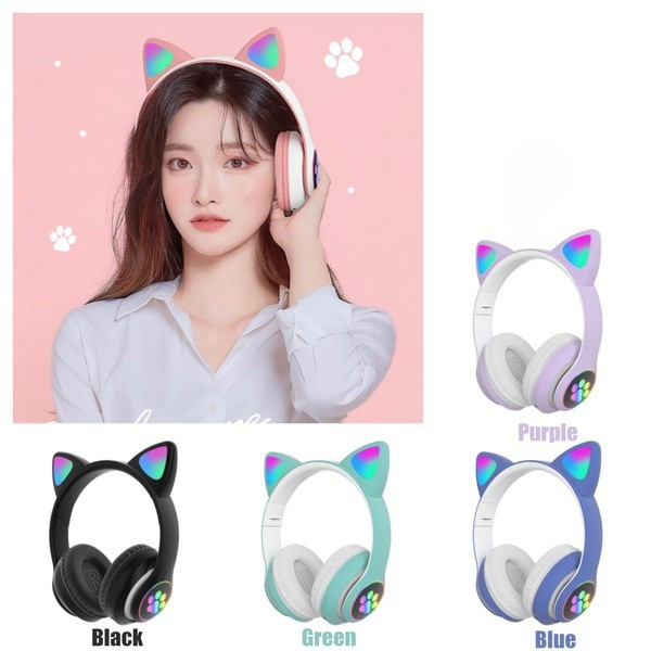 Беспроводные Bluetooth наушники Cat Ear со светящимися ушками